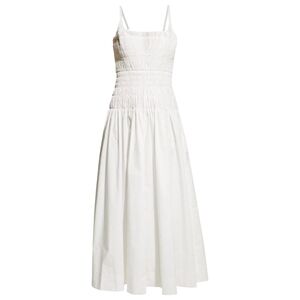 Rebecca Taylor Smocked Poplin Maxi Dress White Sleeveless Cotton NWT Size 6